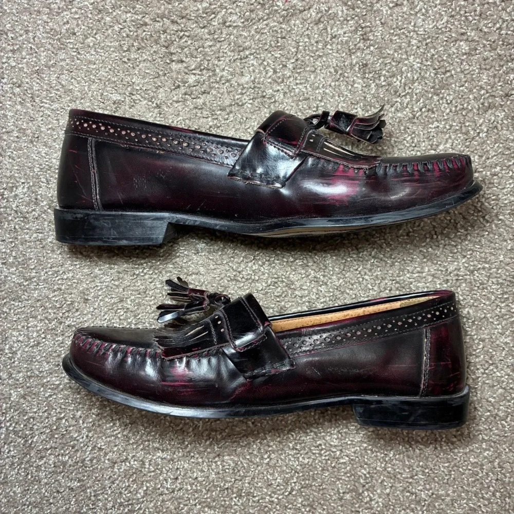 GH Bass Grammer Tassel Loafers Men 11EE Burgundy Wide Leather Kiltie Dress Shoes